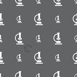显微镜图标标志 灰色背景上的无缝模式 韦克托科学技术网站艺术按钮插图放大镜宏观商业生物学图片