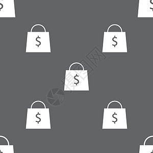 购物袋图标标志 灰色背景上的无缝模式 韦克托白色生态店铺插图购物中心塑料市场电子商务展示阴影图片