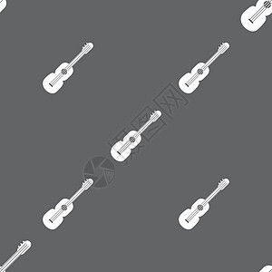 原声吉他图标标志 灰色背景上的无缝模式 韦克托矢量白色插图爵士乐乐器节日娱乐艺术弹奏交响乐图片