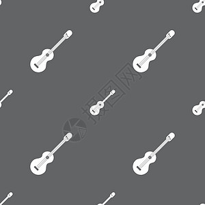 原声吉他图标标志 灰色背景上的无缝模式 韦克托标识娱乐旋律细绳音乐阴影图片界面卡通片乐器图片