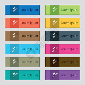 下降图标标志 网站的十二个矩形彩色漂亮高质量按钮集 韦克托图片