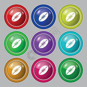 美国足球图标符号 9圆彩色按钮上的符号 矢量艺术蕾丝娱乐皮肤游戏椭圆猪皮插图团队竞赛图片