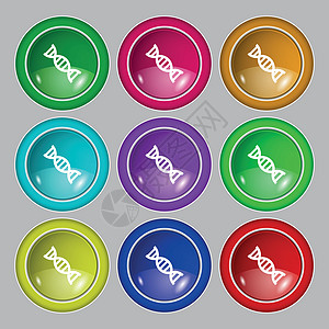 Dna 图标标志 九个圆形彩色按钮上的符号 韦克托生活插图圆圈密码克隆生物学想像力遗传蓝色阴影图片