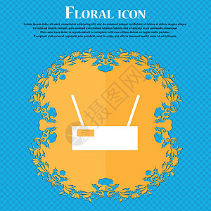 Wi-Fi 图标图标 Floral 平面设计在蓝色抽象背景上 为文本提供位置 矢量图片