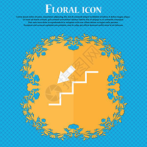 下降图标图标 蓝色抽象背景上的花卉平面设计 并为您的文本放置了位置 韦克托图片