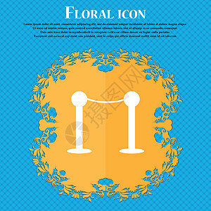 电影院栅栏线图标图标 Floral 平板设计在蓝色抽象背景上 并放置文字位置 矢量图片