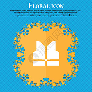 工作背心图标图标 Floral 平面设计在蓝色抽象背景上 并有文本的位置 矢量图片