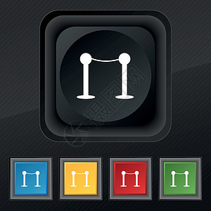 电影院栅栏线图标符号 在黑色纹理上设置5个彩色 时髦的按钮 用于设计 矢量图片