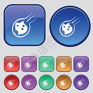 火焰陨石图标符号 一组12个旧按钮用于设计 矢量图片