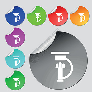 学校剪影显微镜图标符号 一组 8个多色圆环按钮 标签 矢量宏观研究科学生物学教育插图标识学校用户镜片插画