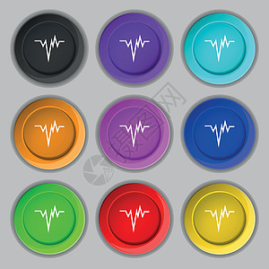 脉冲图标标志 九个圆形彩色按钮上的符号 韦克托心电图生活屏幕监视器波形绘画测试监视网络插画家图片