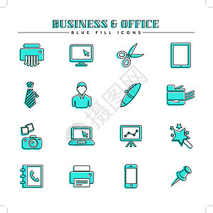 商业和办公室 蓝色填充图标集销售量服务投资公司数字解决方案交换消费者营销客户背景图片