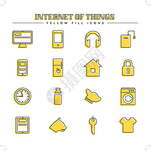 物联网和智能家居黄色填充图标 se基础设施家庭手表房子加热电视智力安全笔记本电子产品图片