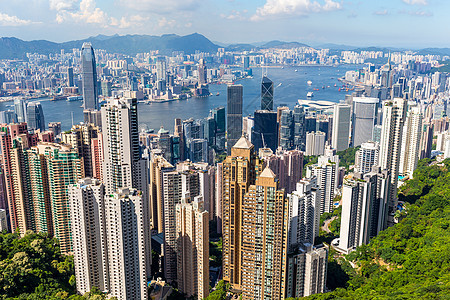 香港市游客中心摩天大楼景观市中心晴天天际城市商业办公室图片