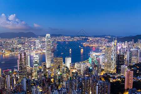 日落时香港市码头金融顶峰场景港口经济摩天大楼天空假期市中心图片