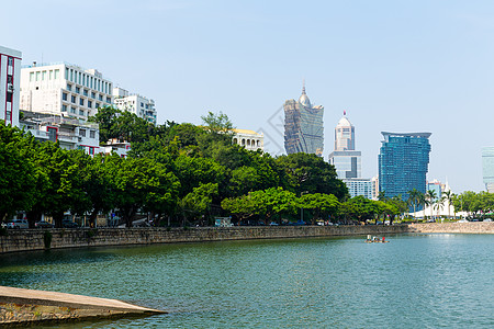 澳门市风景酒店建筑蓝色商业天际城市池塘地标公寓晴天图片