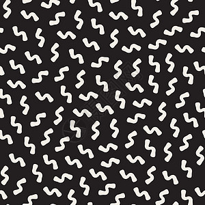 矢量无缝黑白孟菲斯线条混乱模式波浪状艺术装饰涂鸦风格包装创造力织物纺织品黑色背景图片