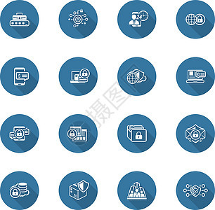 平面设计安全和保护图标集警报标识访问网络阴影通道技术机构挂锁贮存图片