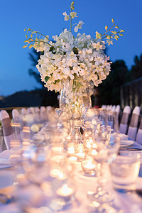 浪漫晚餐安排餐具婚礼盘子桌布奢华餐巾接待刀具蜡烛用餐图片