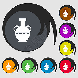 双耳瓶图标标志 八个彩色按钮上的符号 韦克托图片