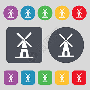 磨图标标志 一组 12 个彩色按钮 平面设计 韦克托图片