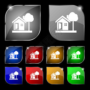 房子图标标志 套与强光的十个五颜六色的按钮 韦克托图片