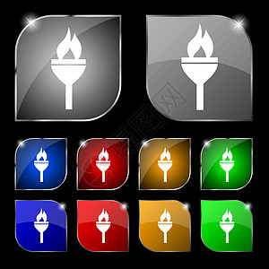 火炬图标标志 套与强光的十个五颜六色的按钮 韦克托图片
