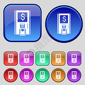 atm 图标符号 您设计时有一套12个长效按钮 矢量图片