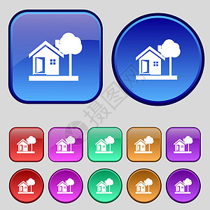 房子图标标志 一套十二个复古按钮为您的设计 韦克托图片