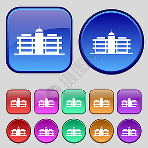 商业中心图标符号 您设计时有一套12个老式按钮 矢量图片