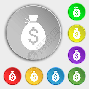 货币袋图标符号 8个平板按钮上的符号 矢量界面艺术银行现金用户财富货币帆布卡片银行业图片