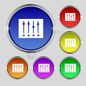 平衡器图标符号 光亮彩色按钮上的圆形符号 矢量电脑展示商业插图频率放大器网站打碟机视频技术图片