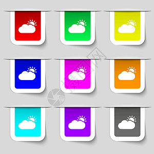 部分云性图标符号 您设计时的多色现代标签集 矢量图片