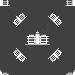 商务中心图标标志 灰色背景上的无缝模式 韦克托摩天大楼投资省会办公室银行界面房子标识财产总部图片