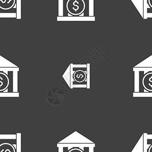 银行矢量图标符号 灰色背景上的无缝模式 韦克托质量金融建筑学招牌检察官插图柱子价格民众法院图片