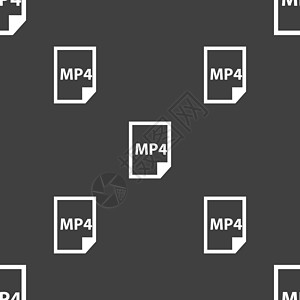 MP4 图标标志 灰色背景上的无缝模式 韦克托插图手表娱乐电脑界面按钮格式互联网电影夹子图片
