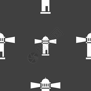 灯塔图标标志 灰色背景上的无缝模式 韦克托导航海洋光束警告海军按钮海浪插图射线建筑图片
