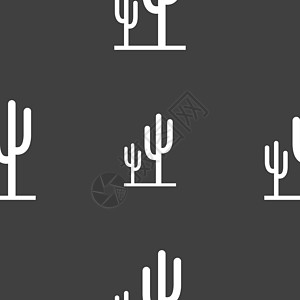 Cactus 图标符号 灰色背景上的无缝模式 矢量卡通片花园插图叶子栖息地生活沙漠荒野植被花瓣背景图片