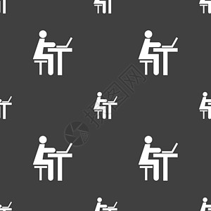 研究计算机图标标志的商务人士 灰色背景上的无缝模式 韦克托工作人们上班族人士办公室套装生意工人职场员工图片