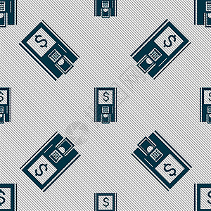 atm 图标标志 具有几何纹理的无缝模式 韦克托机器银行银行业安全购物货币标识支付财富技术图片