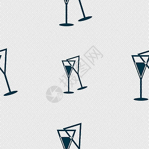 香槟杯图标标志 具有几何纹理的无缝模式 韦克托液体庆典饮料瓶子团体白色黑色艺术插图藤蔓图片