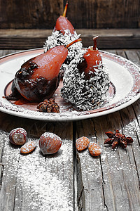 巧克力梨榛子食谱创造力糕点可可水果核桃水煮糖浆美食图片