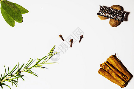 纸片植物群健康叶子花园肉桂迷迭香草本植物香料生物食物图片