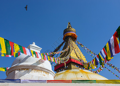 加德满都的天空地标佛教徒经幡宗教文化旅行佛塔崇拜世界图片