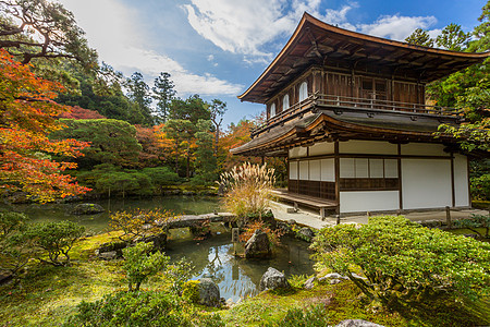 京都银角寺庙日光地标天空别墅宗教历史冥想池塘寺庙花园图片