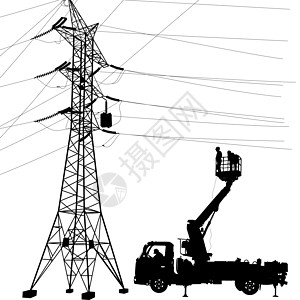 电工在电线杆上修理 它制作图案矢量安全变压器工人男人车辆马具电压卡车边员维修图片