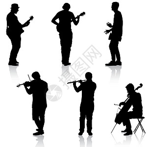 剪影街头音乐家演奏乐器 它制作图案矢量交响乐旋律长笛细绳男人热情歌曲小提琴艺术乐队图片