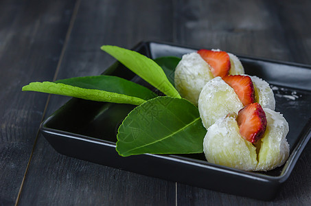 日式日本甜点年糕食物叶子文化美食白色面包传统红色营养图片