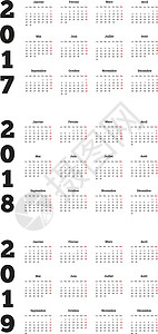 201720182019 年的法语简单日历集图片