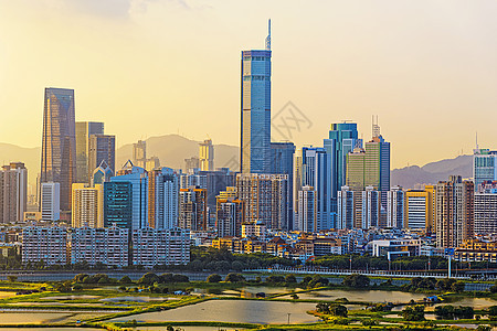 日落时的中国城市摄影街道建筑学场景全景远景正方形建造交通商业图片